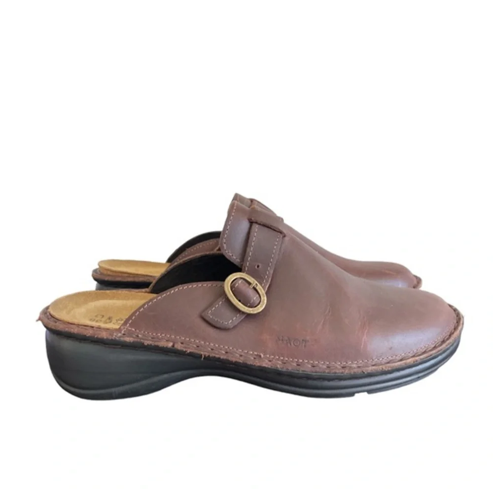 Naot Fiord Brown Leather Buckle Comfort Clog Size 38 or 7